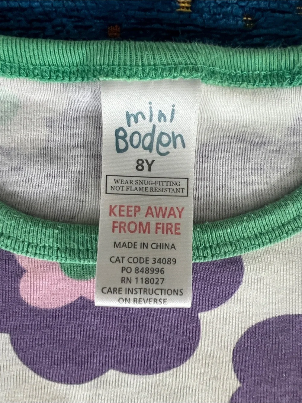 Mini Boden Girls' Purple Floral Long Sleeve PJ Top size 8